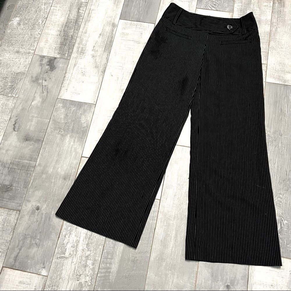 VTG Y2k 8” Low Mid Rise Black White Pinstripe Casual Kick Flare Pant 4 29”